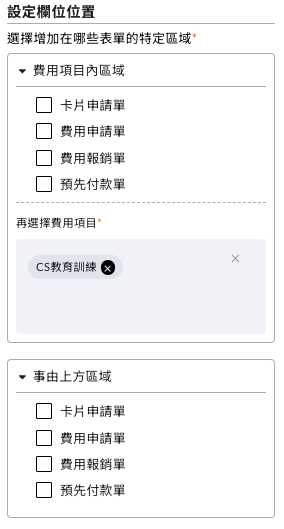 自訂欄位在表單上各個位置的實際顯示效果