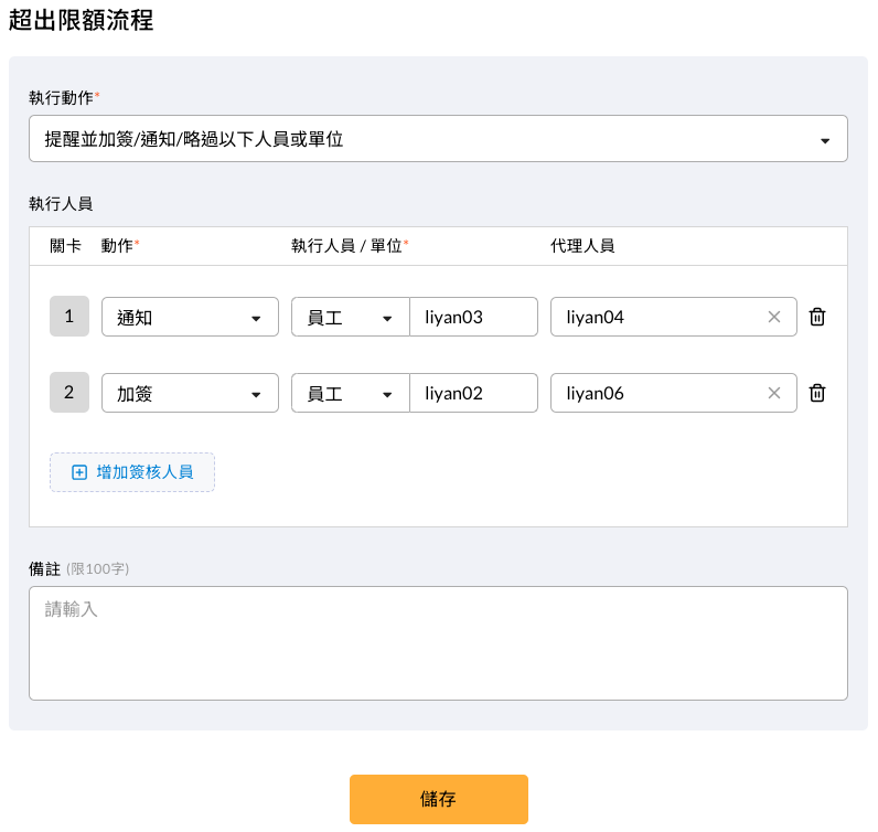 機票超出限額時的執行動作與執行人員設定