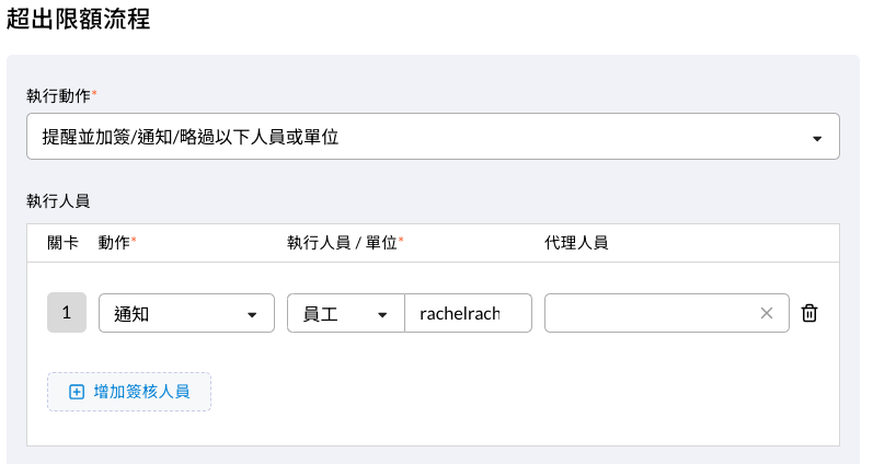 住宿超出限額時的額外流程設定