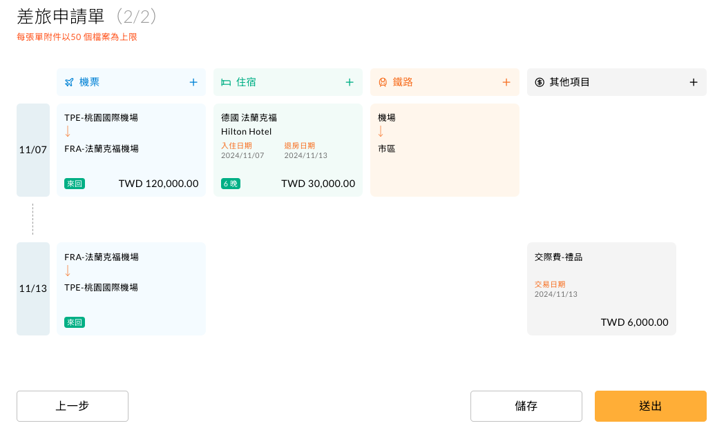 各項費用以行事曆方式排列的畫面